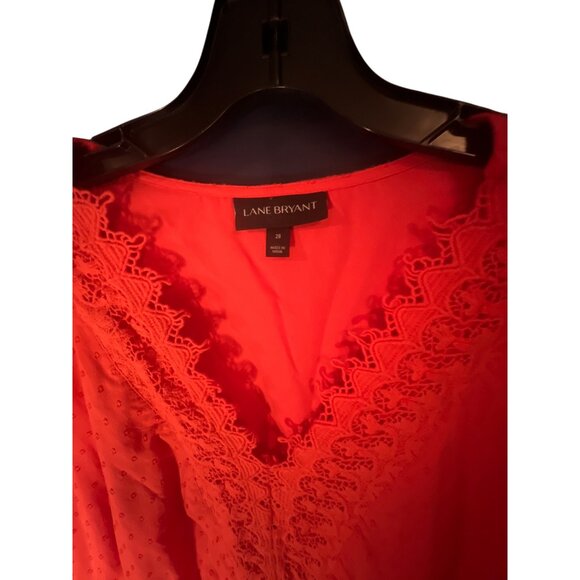 Lane Bryant Womens Orange Lace Trim V-Neck Blouse Size 28 - Picture 3 of 4